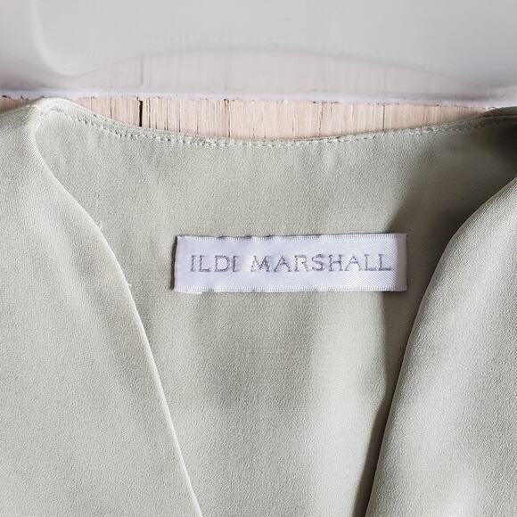 VTG Ildi Marshall Dress Womens 2 Green Button Front Long Sleeve Modest Midi - Picture 3 of 7